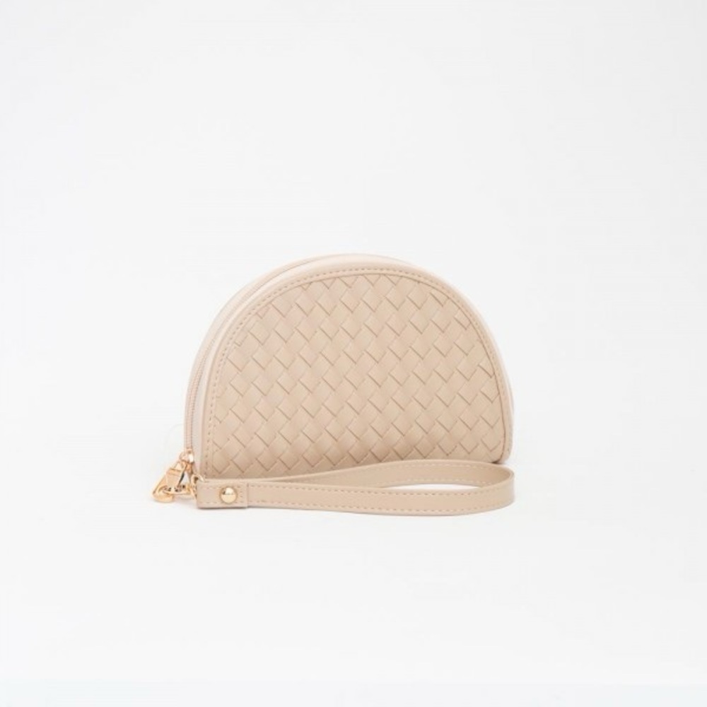 New vegan woven wedge leather wristlet